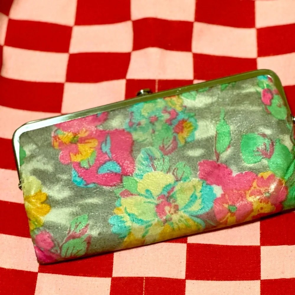 HOBO Floral Satin Clutch Wallet in Silver, Pink, Yellow, Green, Blue
